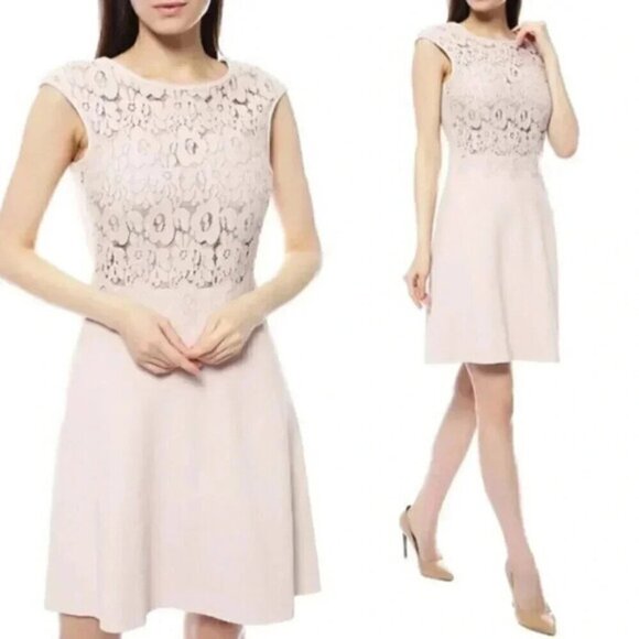 Marc Cain Lace Bodice Dress  Blush Pink Floral US Size 4 - Picture 1 of 15